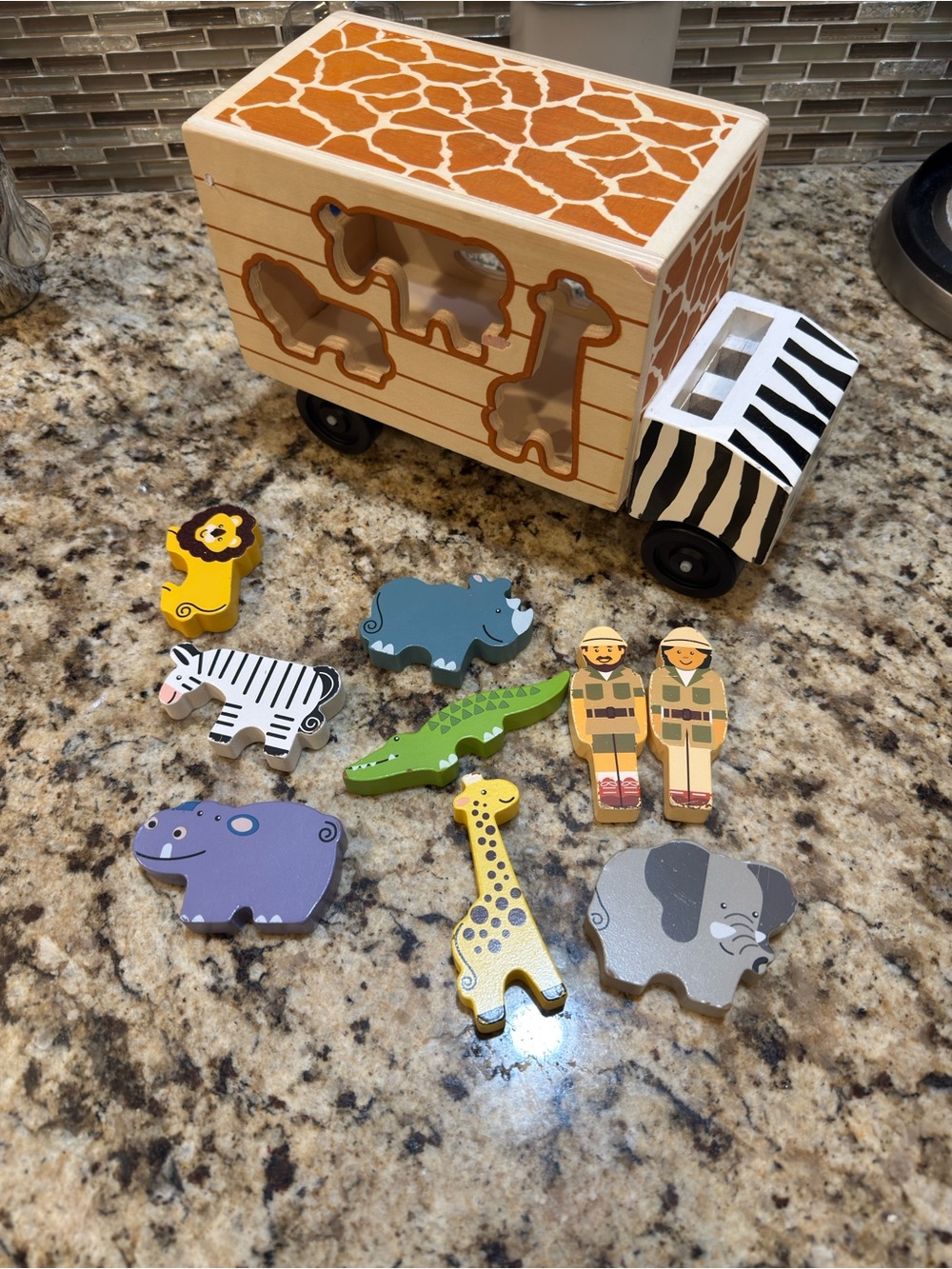 Wooden Safari Animal Truck Puzzle - Multi-Color